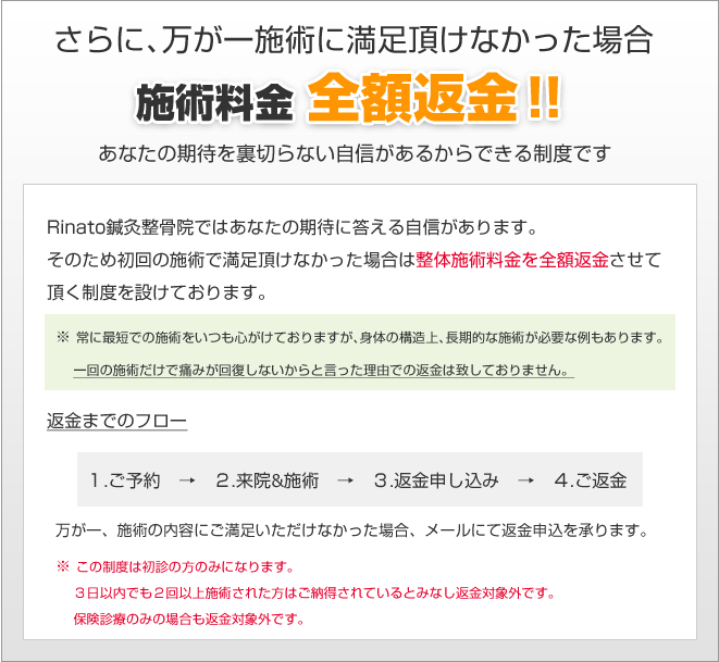 施術料金 全額返金！！